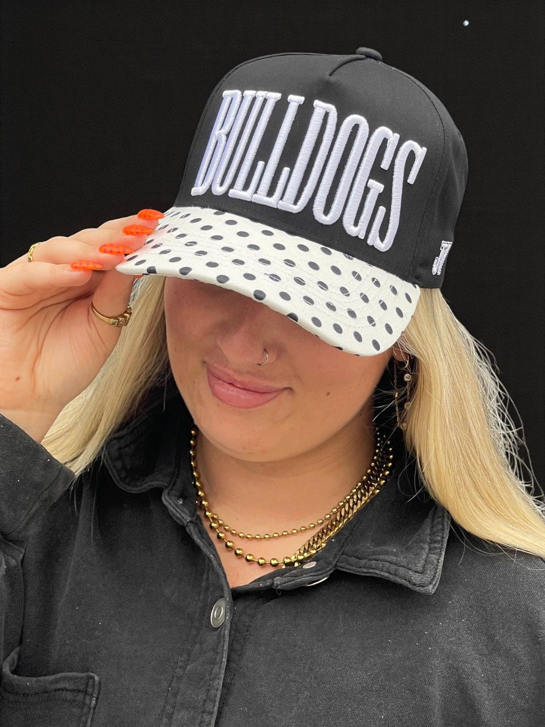 Bulldogs Black and White Polka Dot Cap