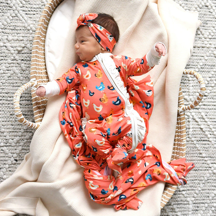 Penny RUFFLE ZIP Bamboo One Piece Chickens Baby Outfit