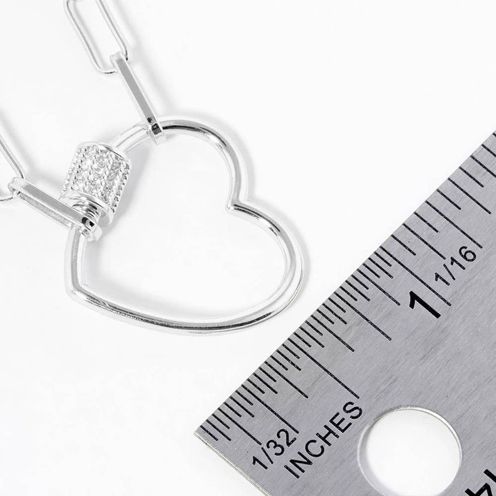 Gold Dipped CZ Open Heart Carabiner Pendant Chain Necklace