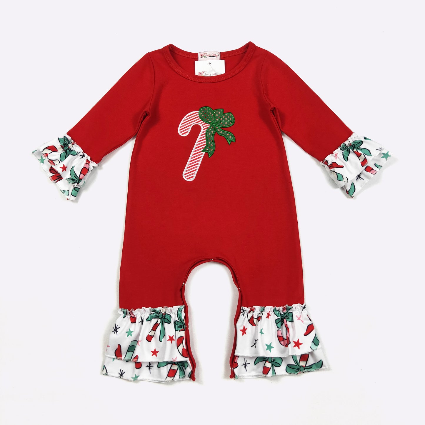 Candy Christmas Baby Romper-embroidery