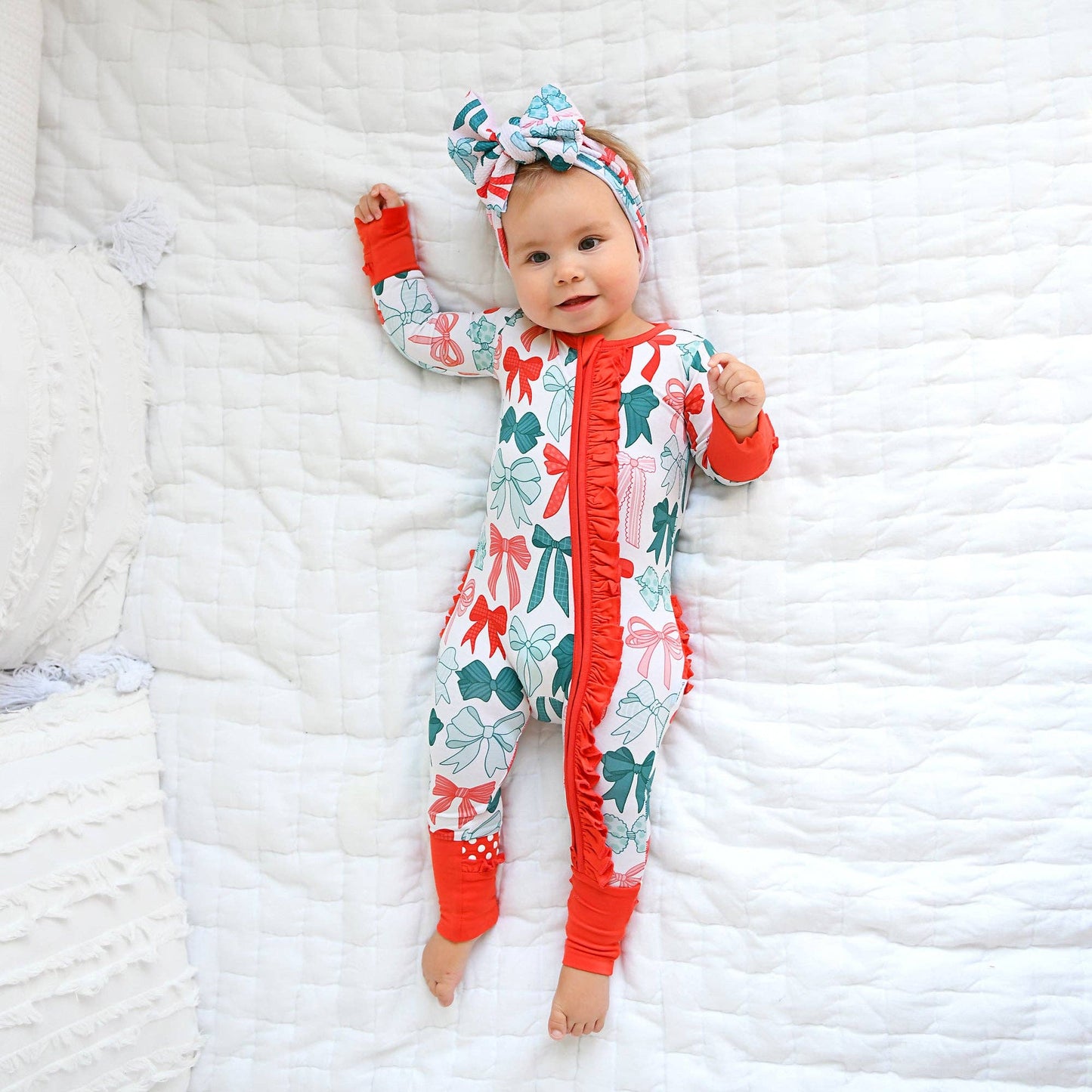 Belle Bows RUFFLE ZIP Christmas Bamboo Baby One Piece Outfit