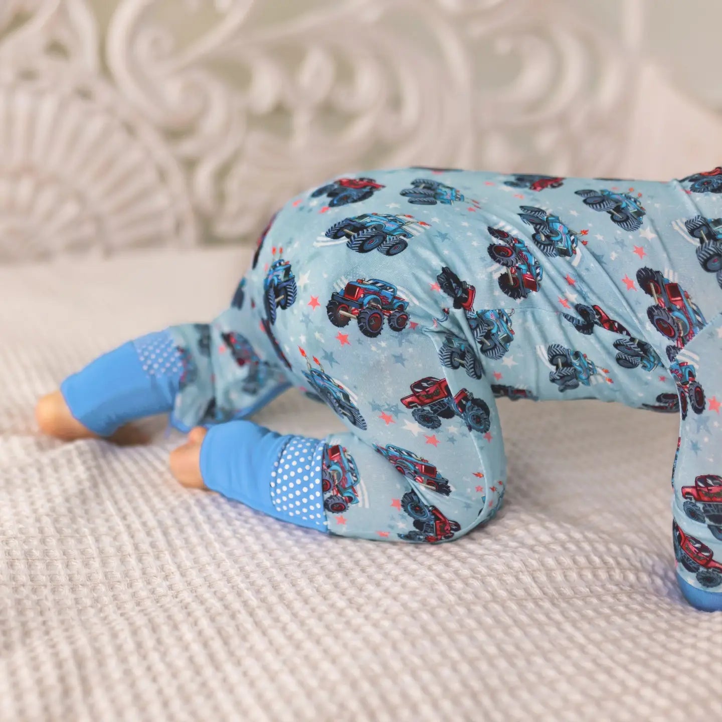 Red, White & Vroom Monster Trucks Convertible Footie