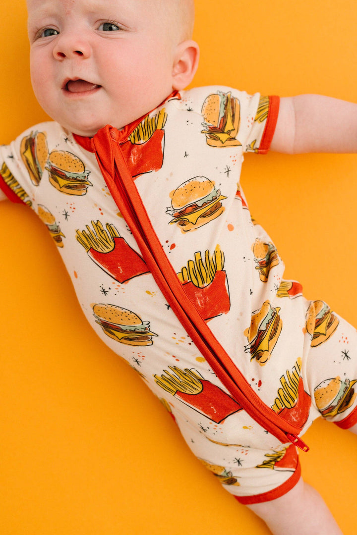 Cheeseburger Meal Bamboo Baby Short Romper
