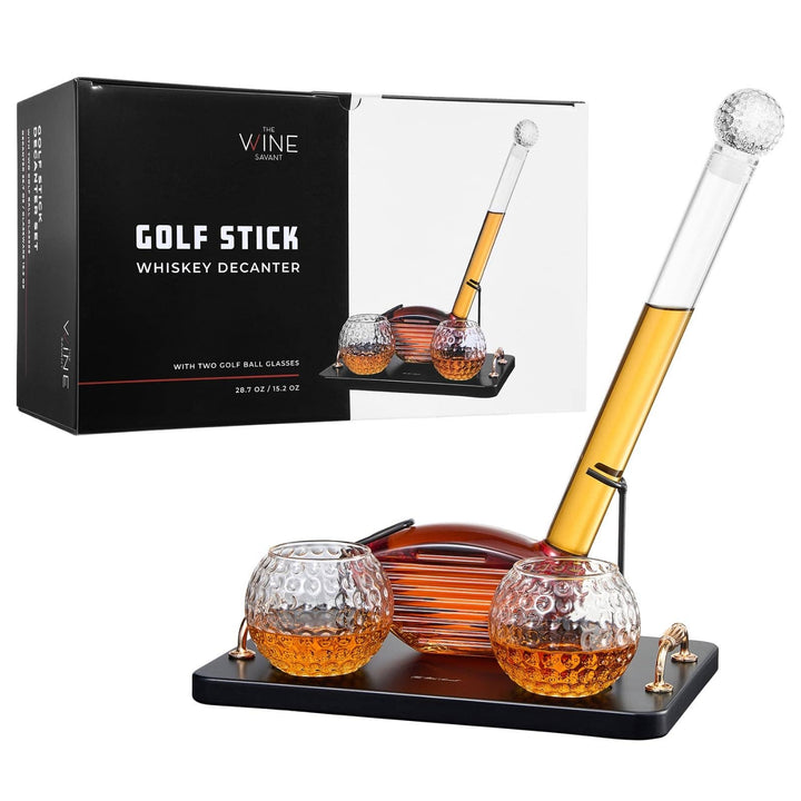 Golf Stick Whiskey Decanter Set with Golf Ball Glasses – Unique Golf Gift for Men