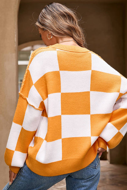 Checkered Bishop Sleeve Sweater