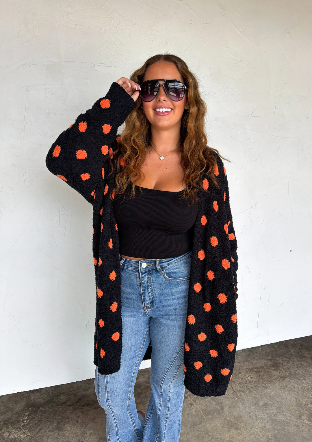 Black &amp; Orange Reversible Cloud Soft Polka Dot Cardigan