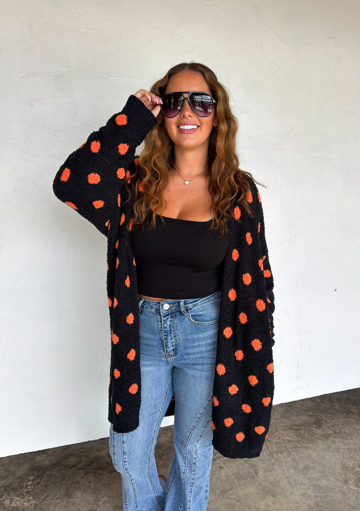 Black &amp; Orange Reversible Cloud Soft Polka Dot Cardigan