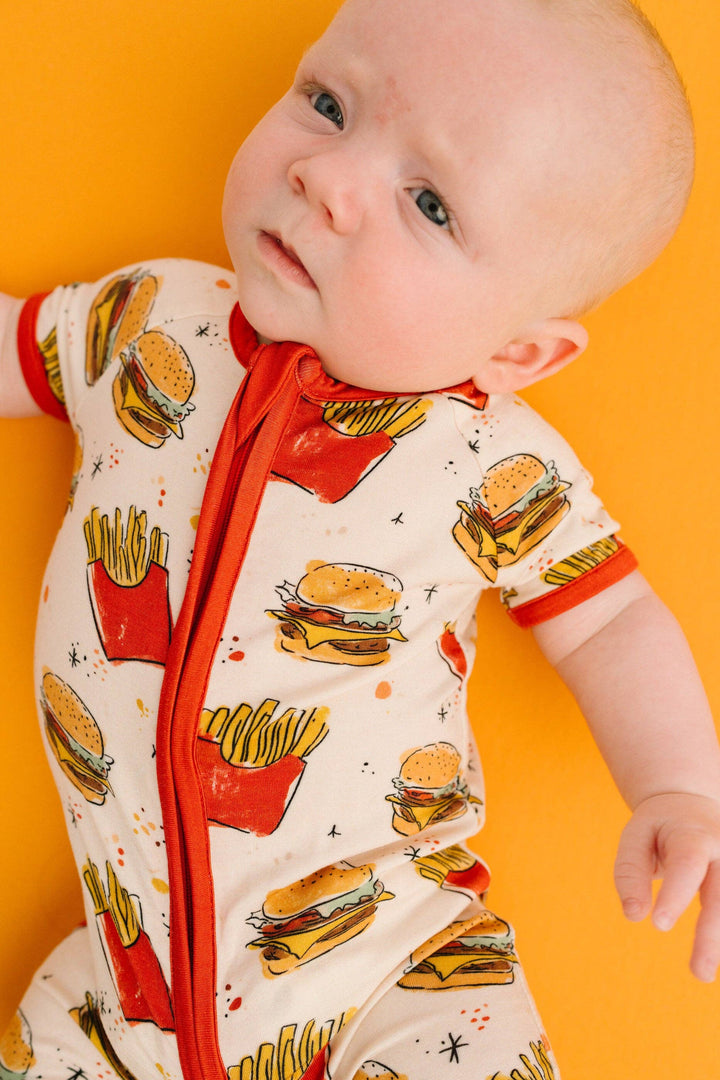 Cheeseburger Meal Bamboo Baby Short Romper
