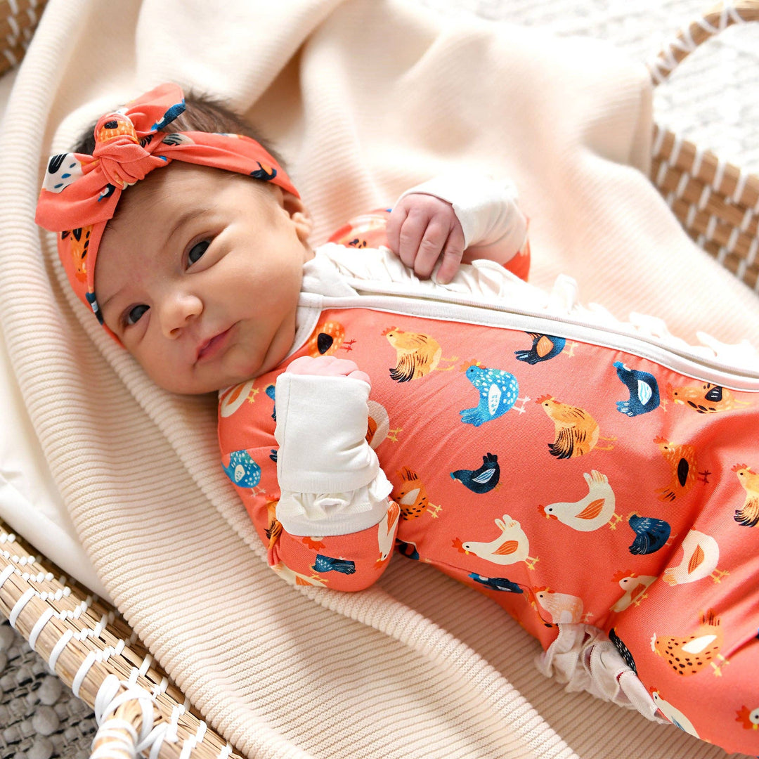 Penny RUFFLE ZIP Bamboo One Piece Chickens Baby Outfit