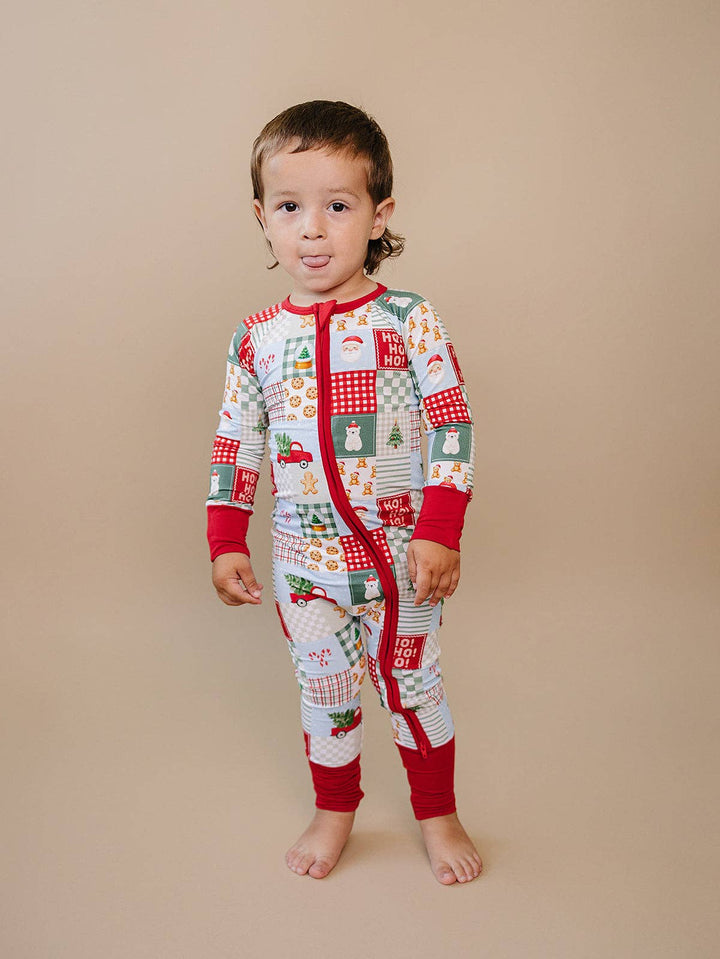 Christmas Patchwork Bamboo Baby Zip Romper