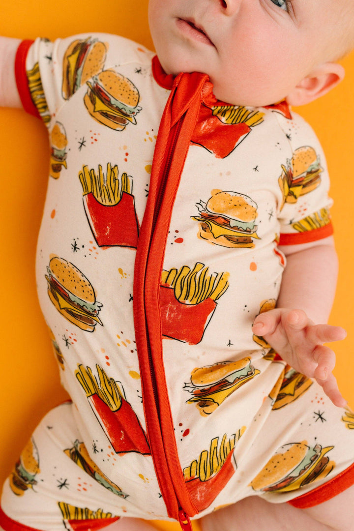 Cheeseburger Meal Bamboo Baby Short Romper
