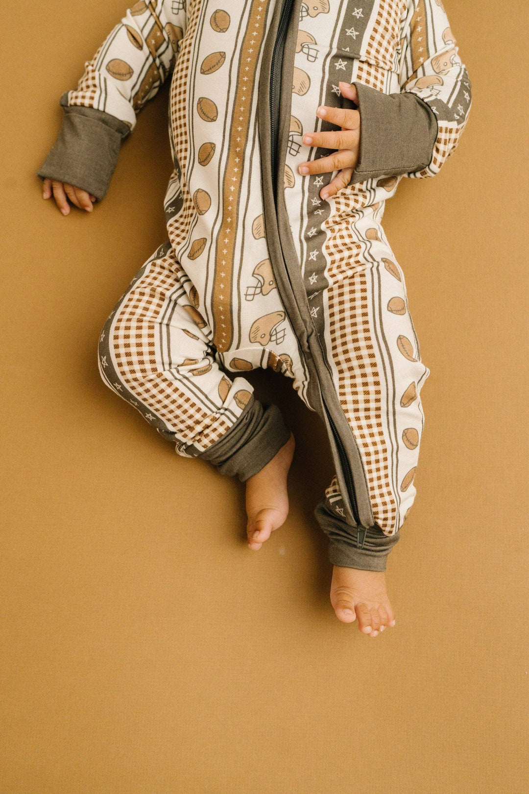 Touchdown Stripe Bamboo Football Baby Sleeper