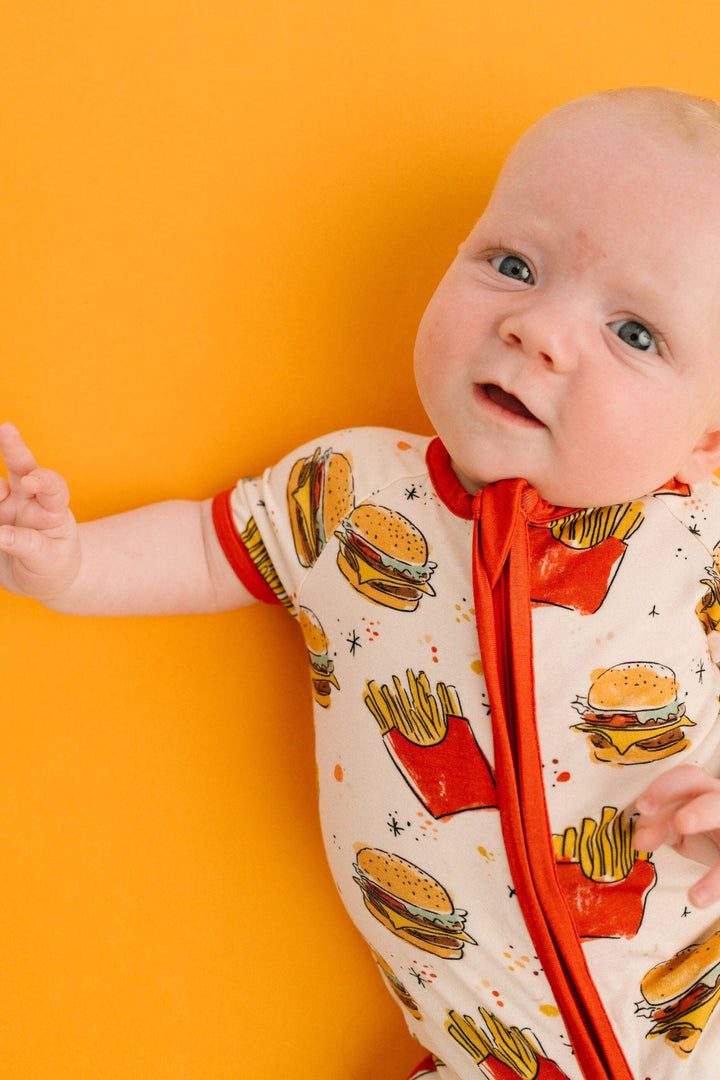 Cheeseburger Meal Bamboo Baby Short Romper