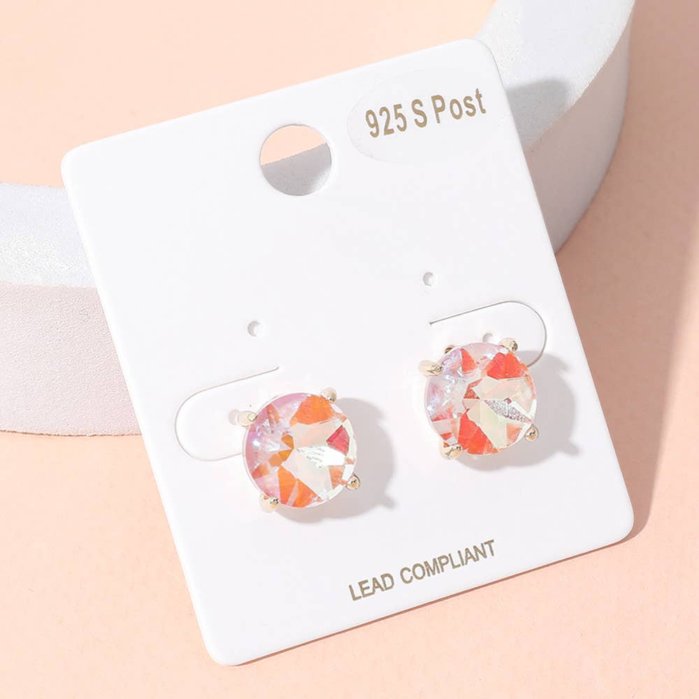 Round Stone Cushion Stud Earrings