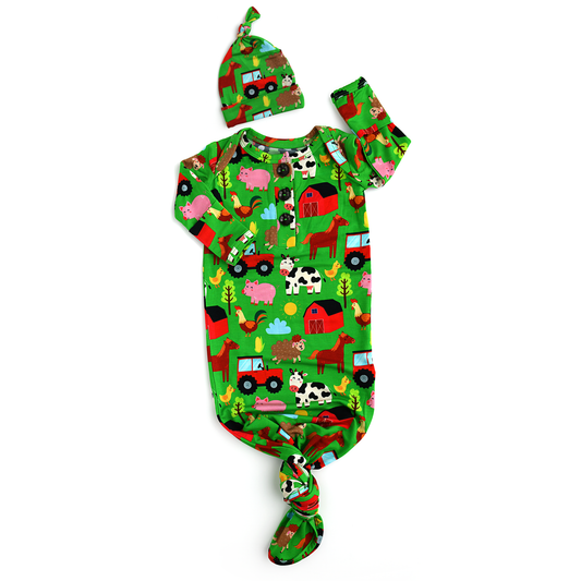 Tanner Gown Newborn Bamboo Farm Animals Going Home Outfit