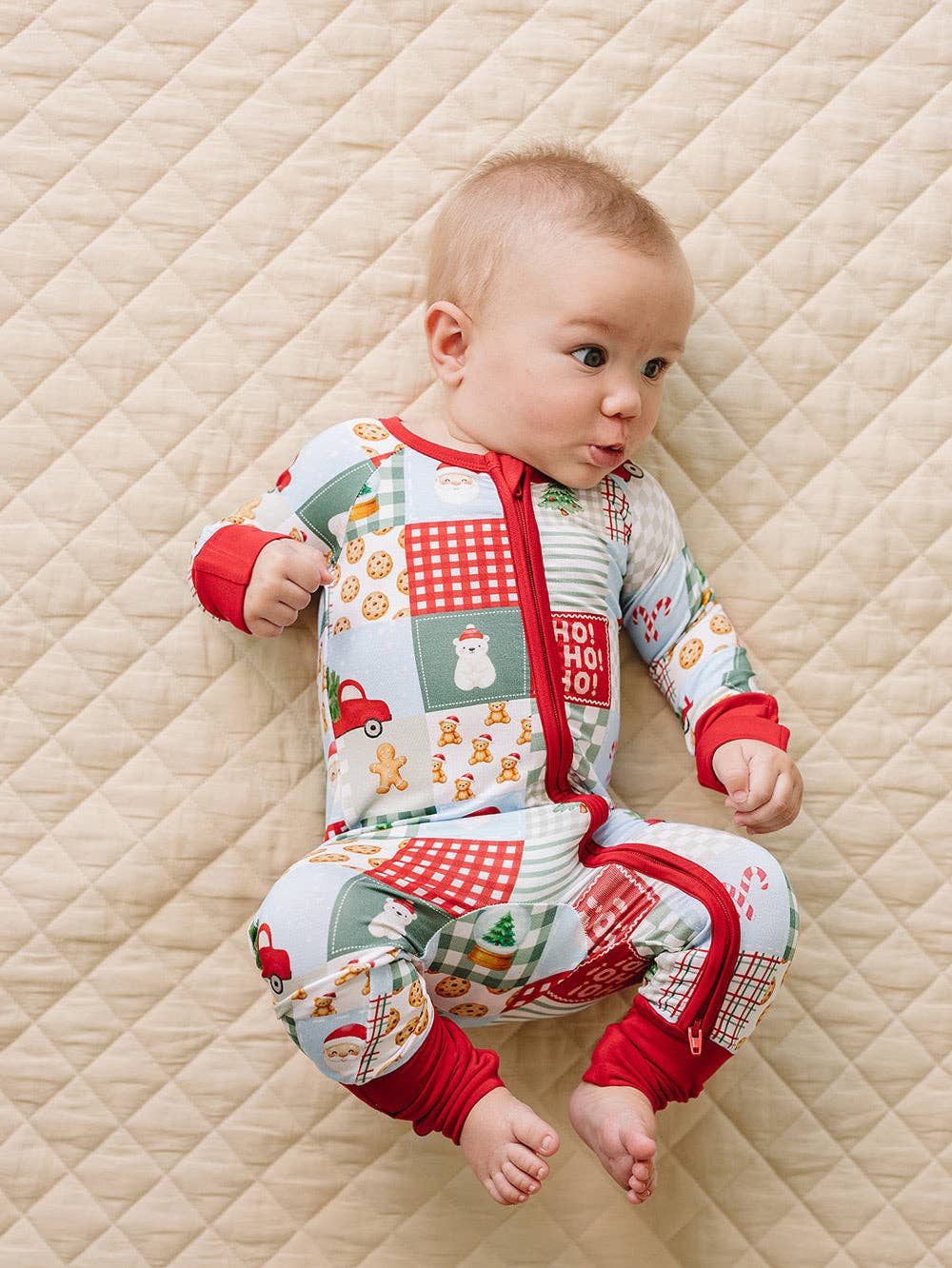 Christmas Patchwork Bamboo Baby Zip Romper