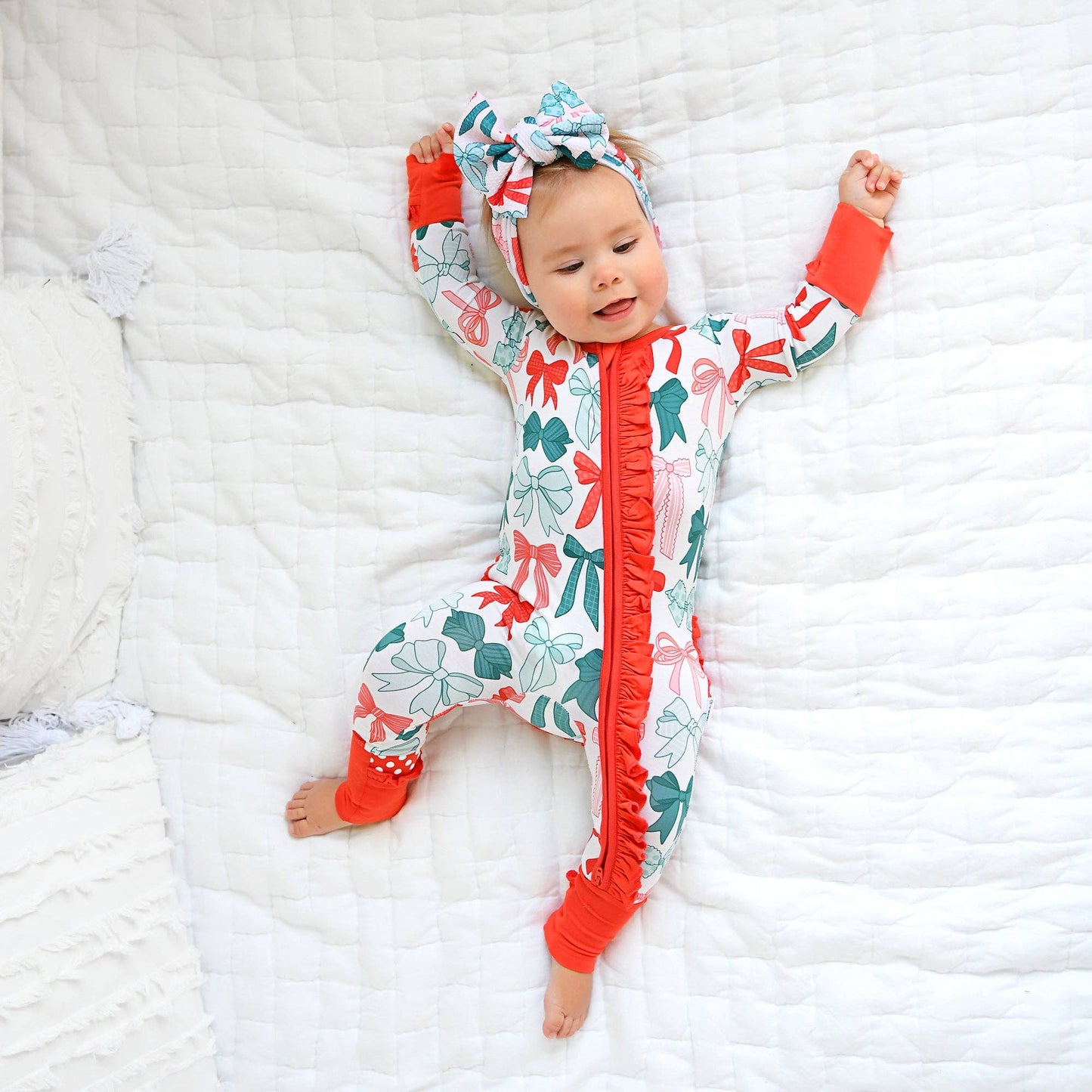 Belle Bows RUFFLE ZIP Christmas Bamboo Baby One Piece Outfit