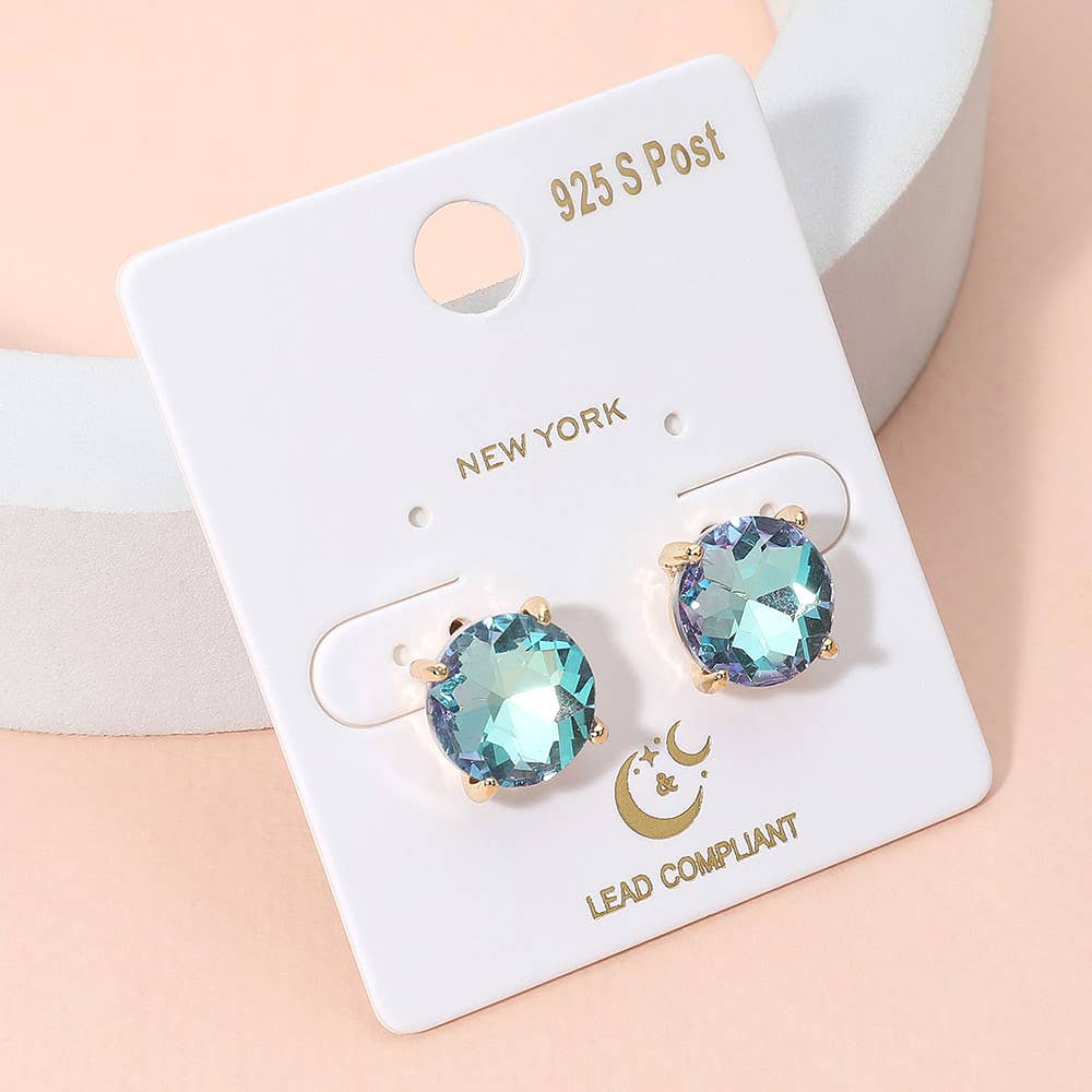Round Stone Cushion Stud Earrings