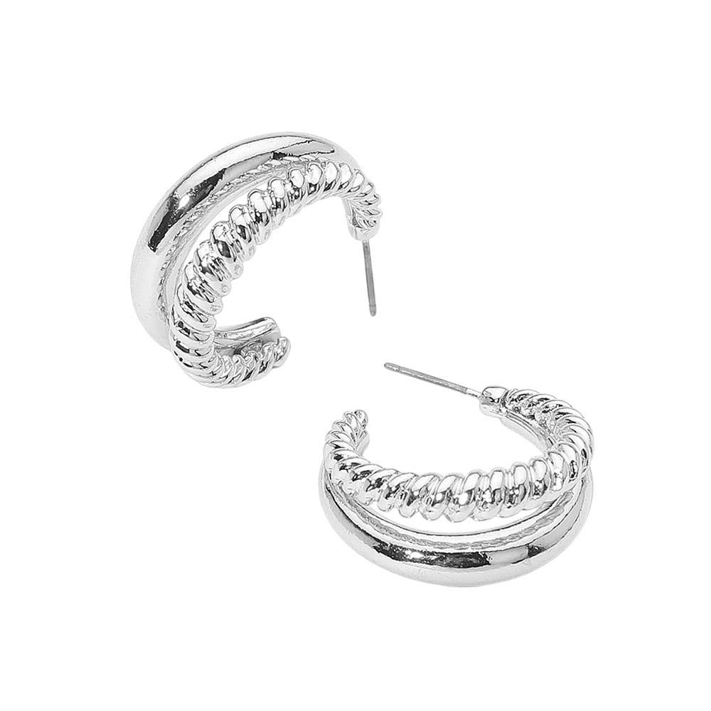Two Tone Textured Metal Hoop Earrings