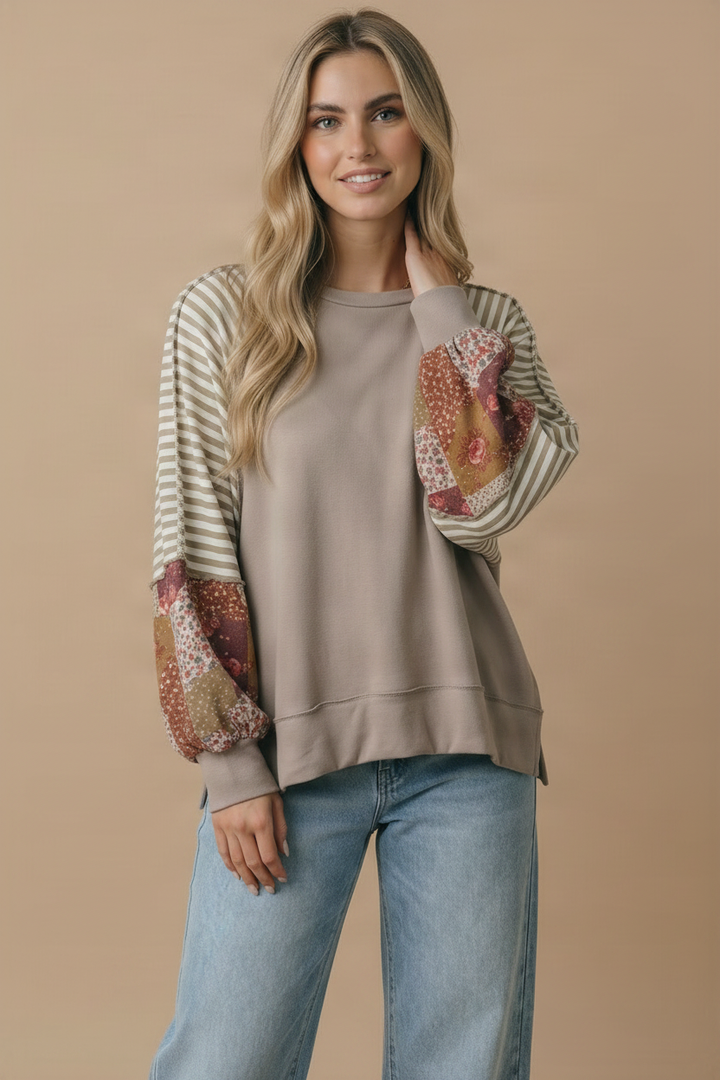 Round Neck Raglan Bubble Sleeve Pullover Top