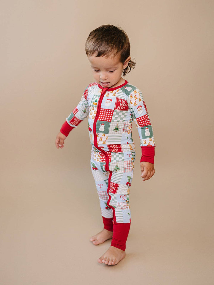 Christmas Patchwork Bamboo Baby Zip Romper