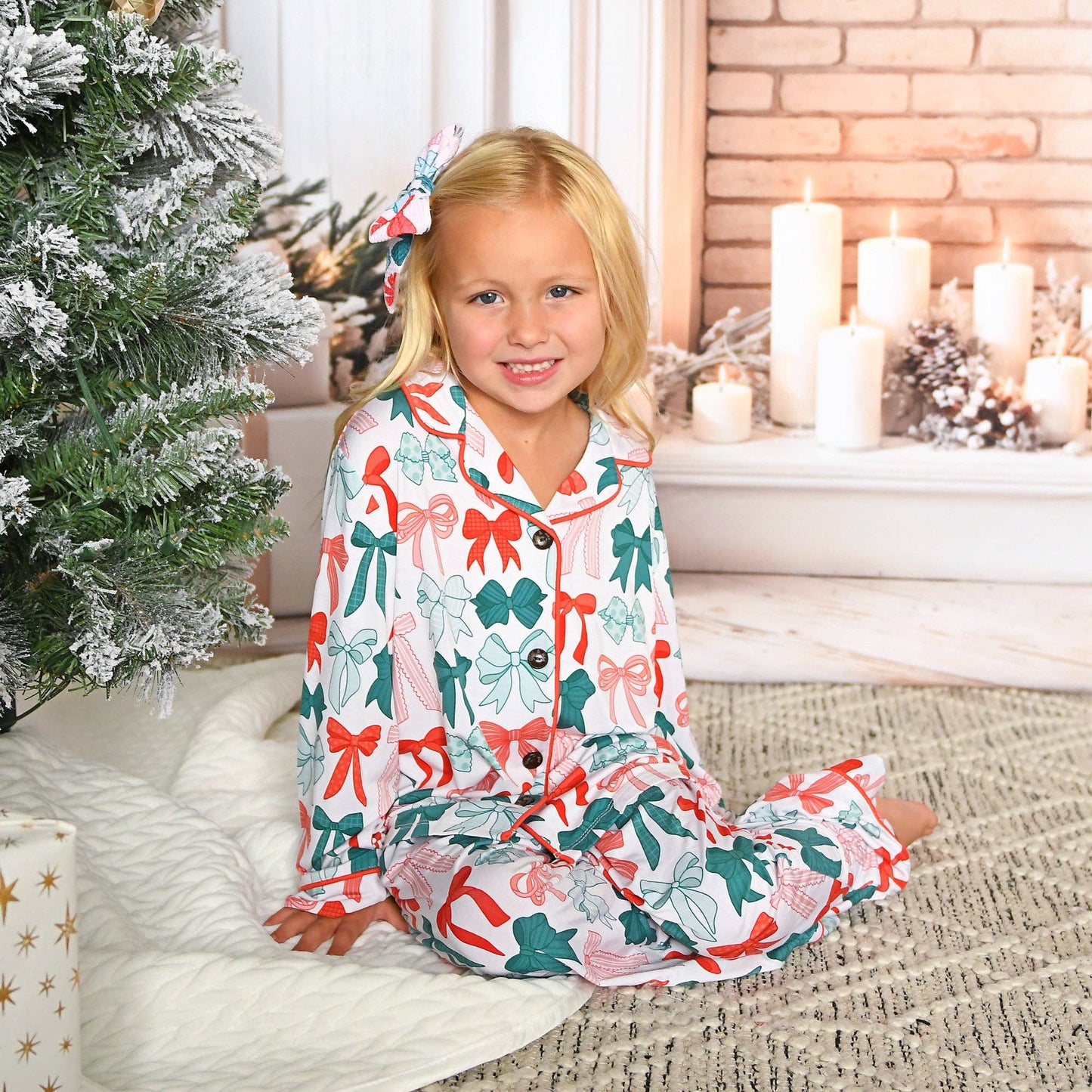 Belle Bows Kids Lounge Set matching christmas pajamas bamboo