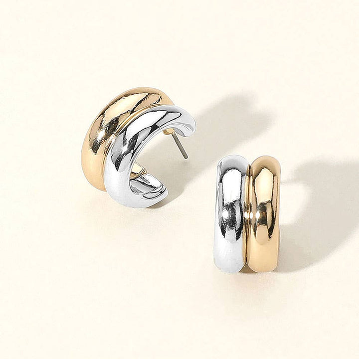 Two Tone Chunky Mini Hoop Earrings