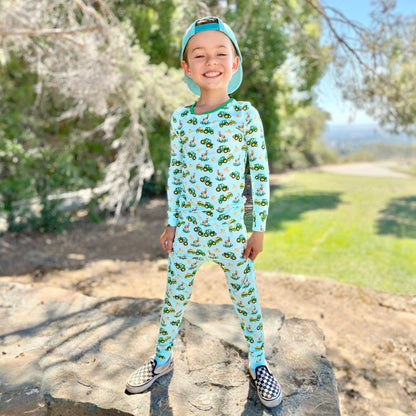 Free Birdees Green Tractors Long Sleeve Pajama Set