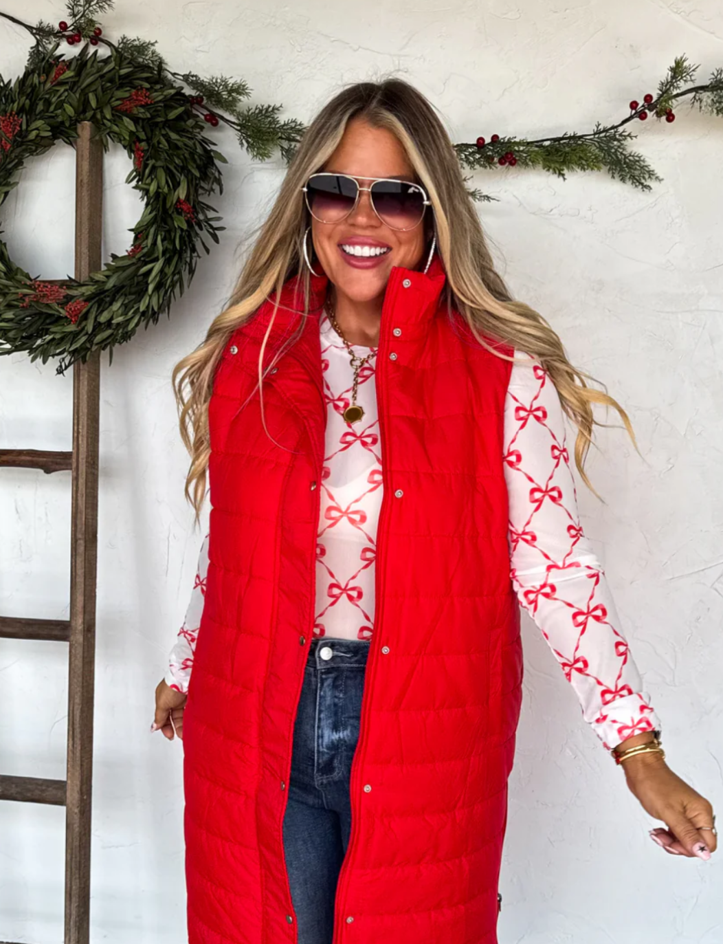 Red Ribbon Bows Mesh Top