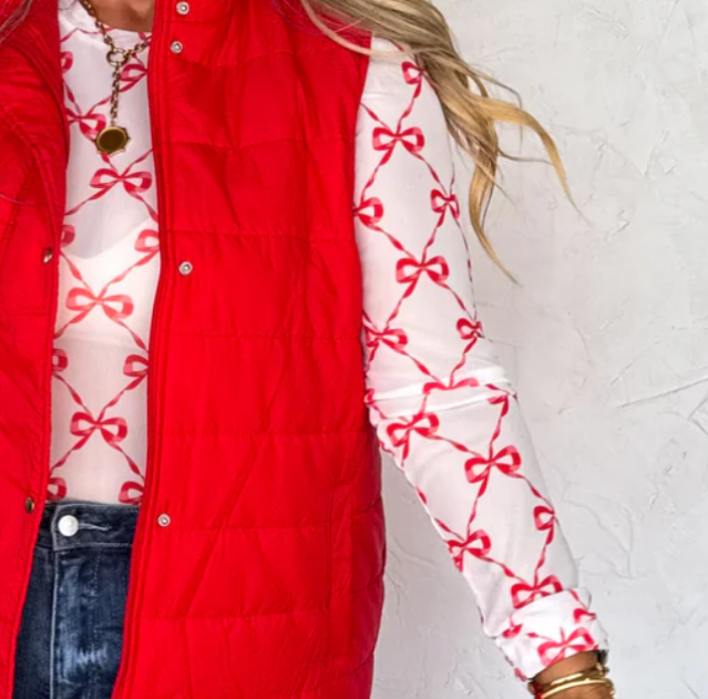 Red Ribbon Bows Mesh Top