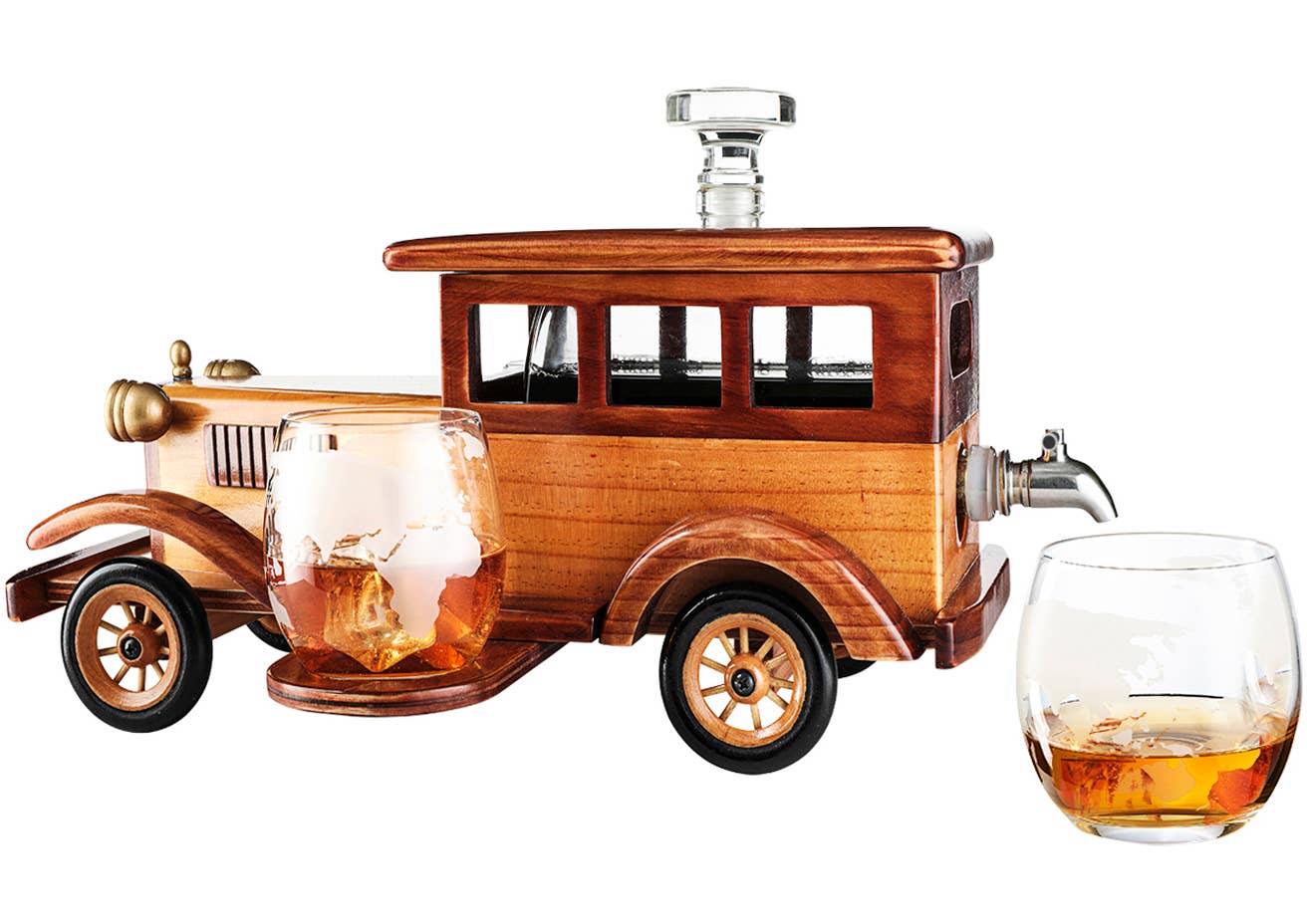 Wine Savant Vintage Car Whiskey Decanter Set – Classic Car Barware Gift