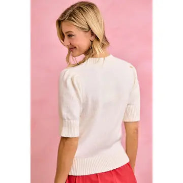 Football Puff Sleeve Knit Sweater Top