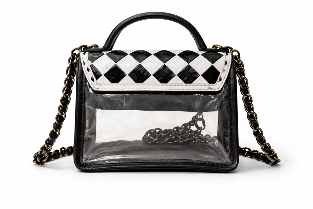 black white checkered clear crossbody bag
