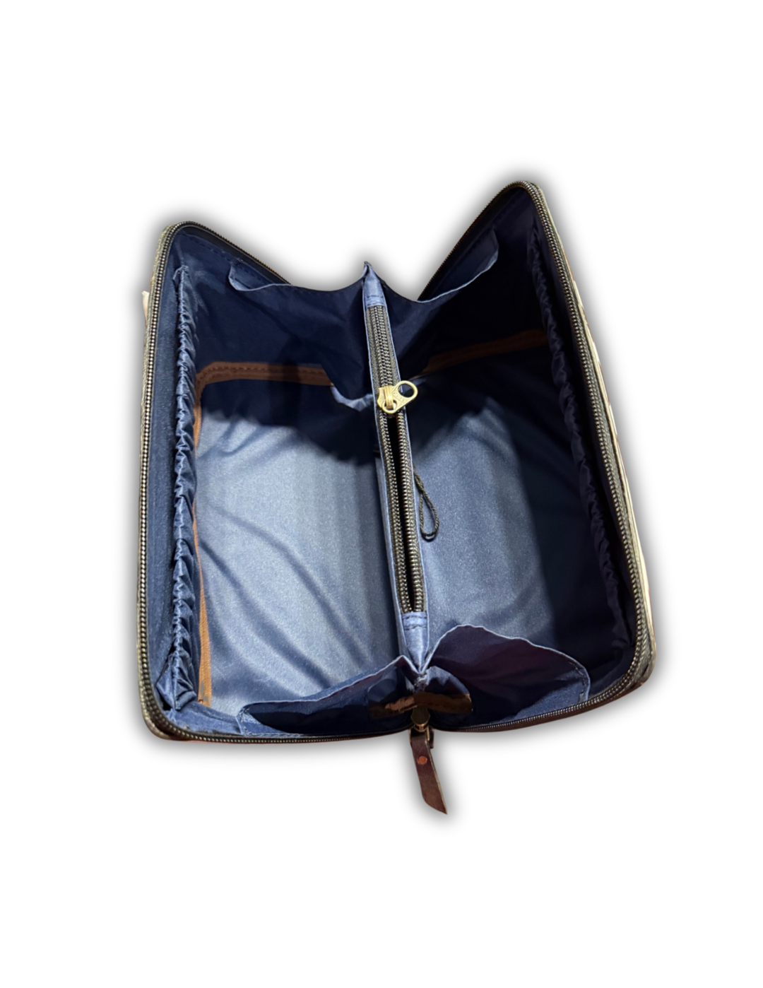 Black and white pattern travel makeup case with diagonal opening and spacious interior