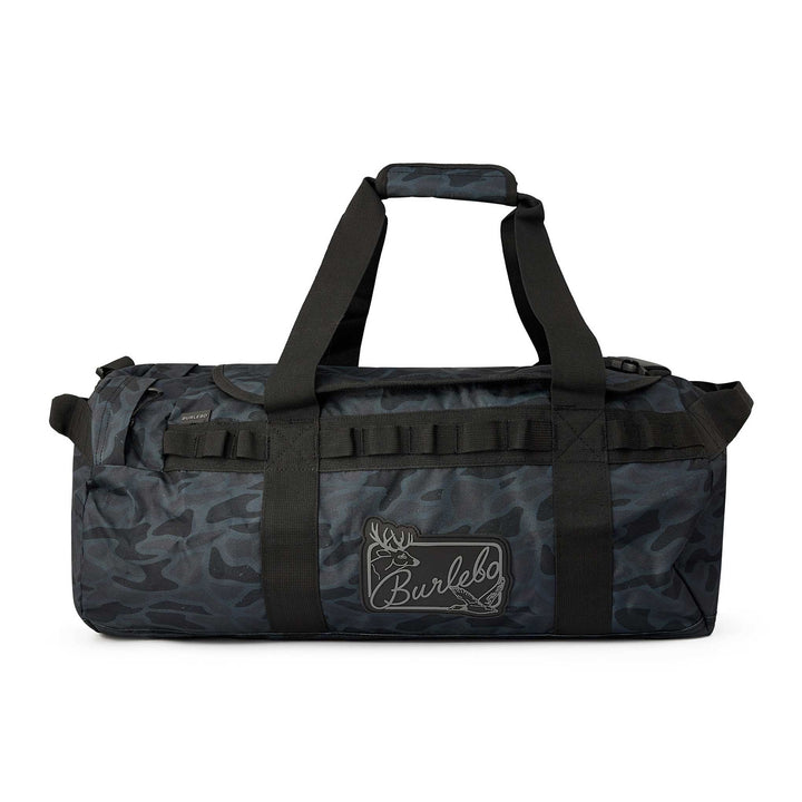 Burlebo Black Camo duffel bag with adjustable shoulder strap and spacious main zipper compartment