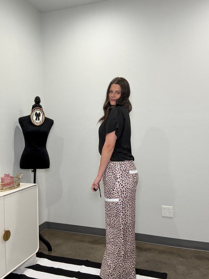 Wild Side Leopard Print Cropped Wide Leg Pants