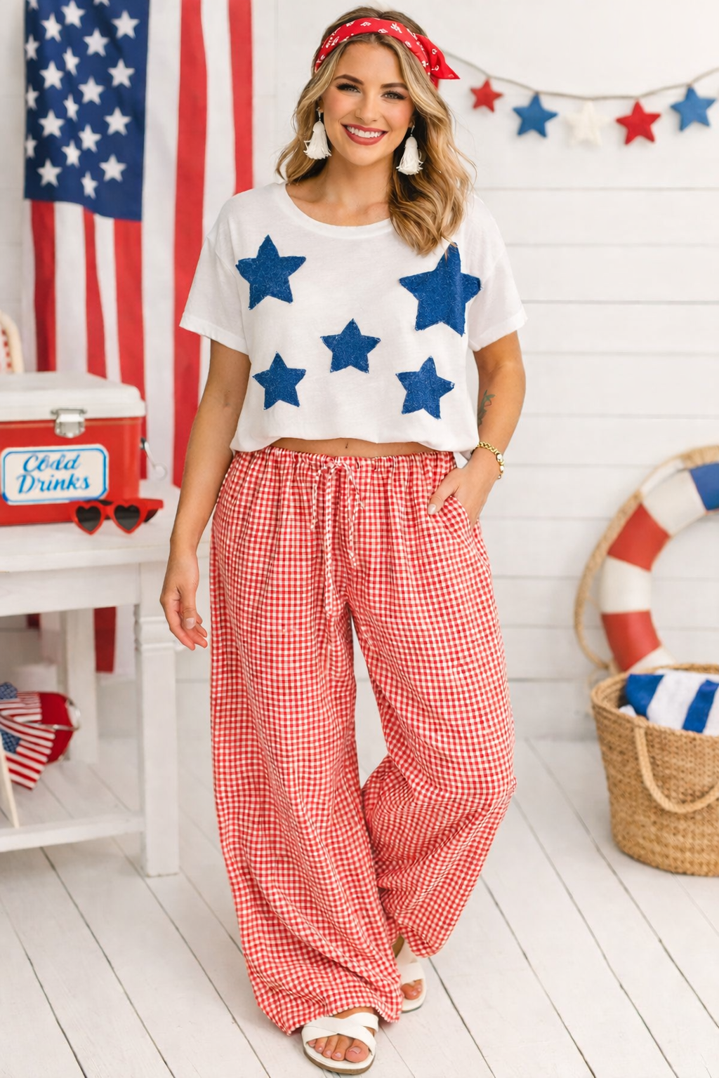 star spangled denim applique crop top