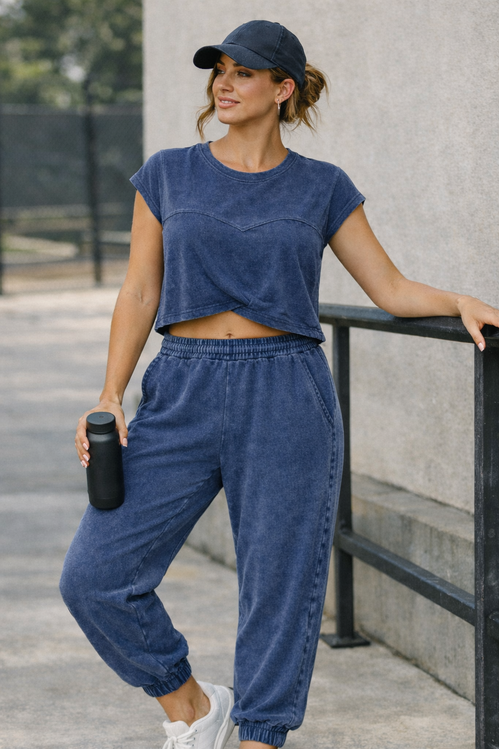 mineral wash crossover crop top & jogger set
