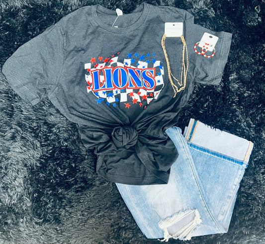 Lions Red White & Blue Checked Tee