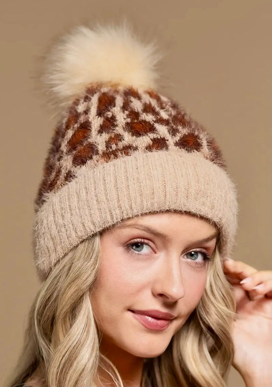 Leopard Pom Beanie