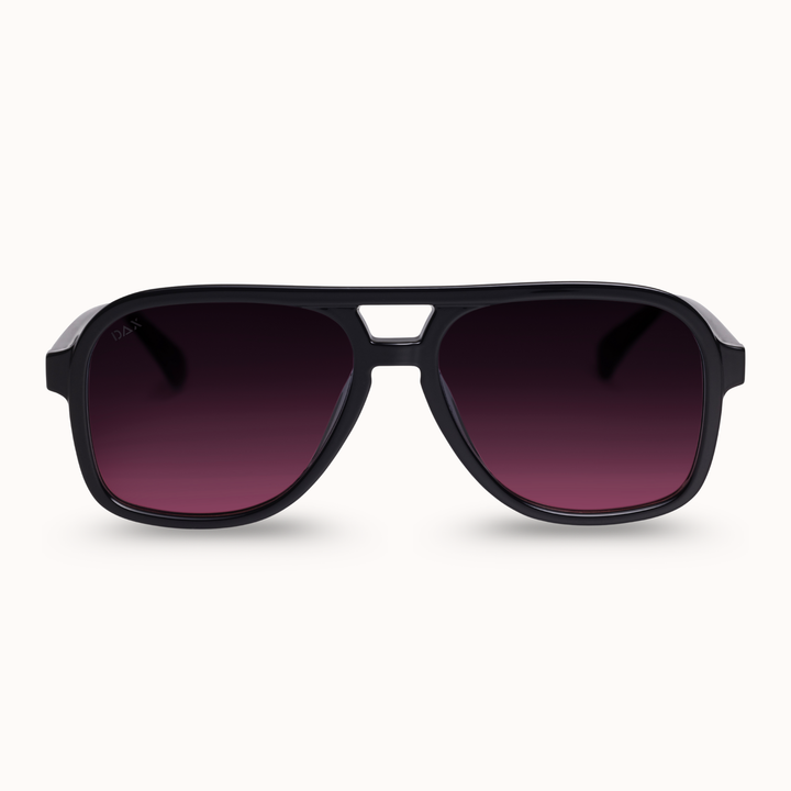 Black sunglasses with dark lenses on a white background