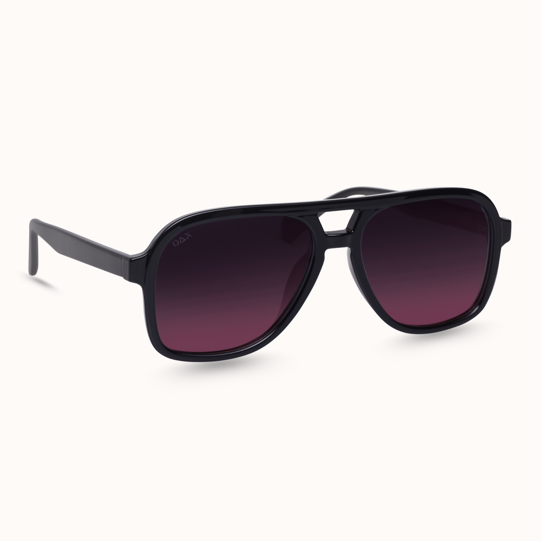 Black sunglasses with gradient lenses on a white background