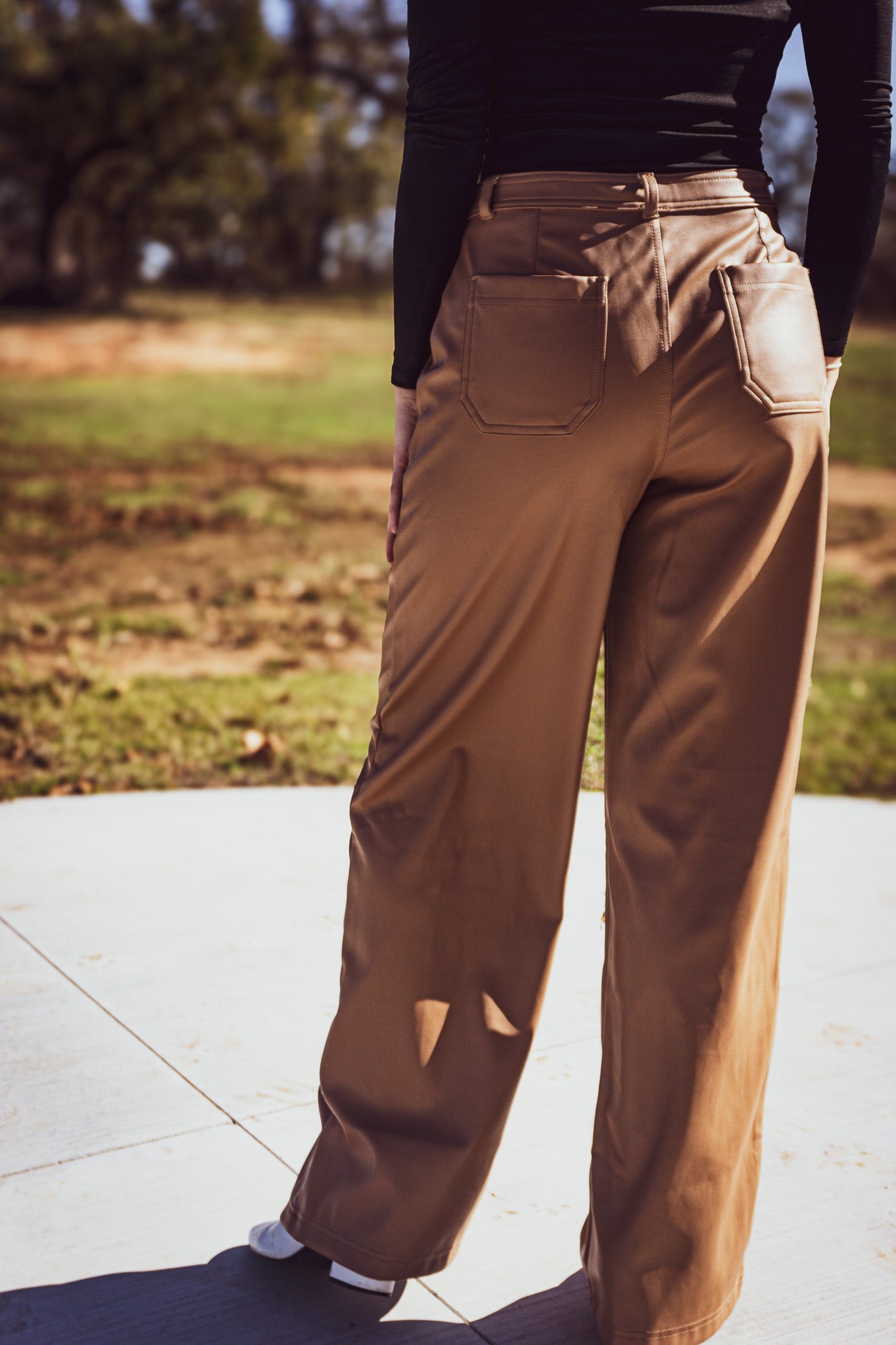 Leather Straight Pants with Pockets