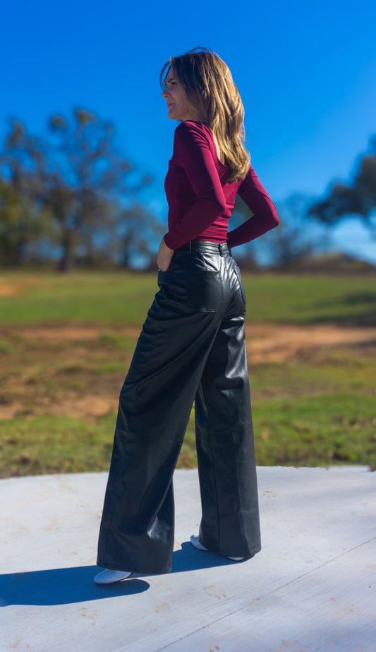 Leather Straight Pants with Pockets