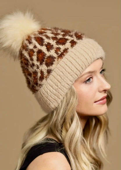 Leopard Pom Beanie