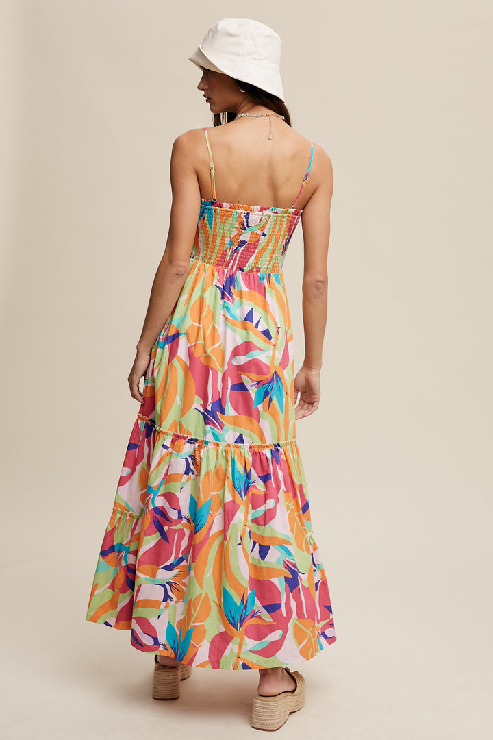 Vacation Abstract Print Smocked Summer Dress