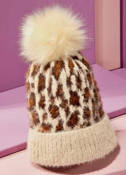 Leopard Pom Beanie