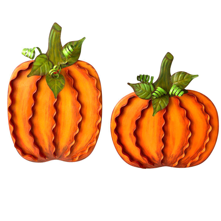 Round Top Collection Large Ribbon Pumpkins – Orange Set of 2