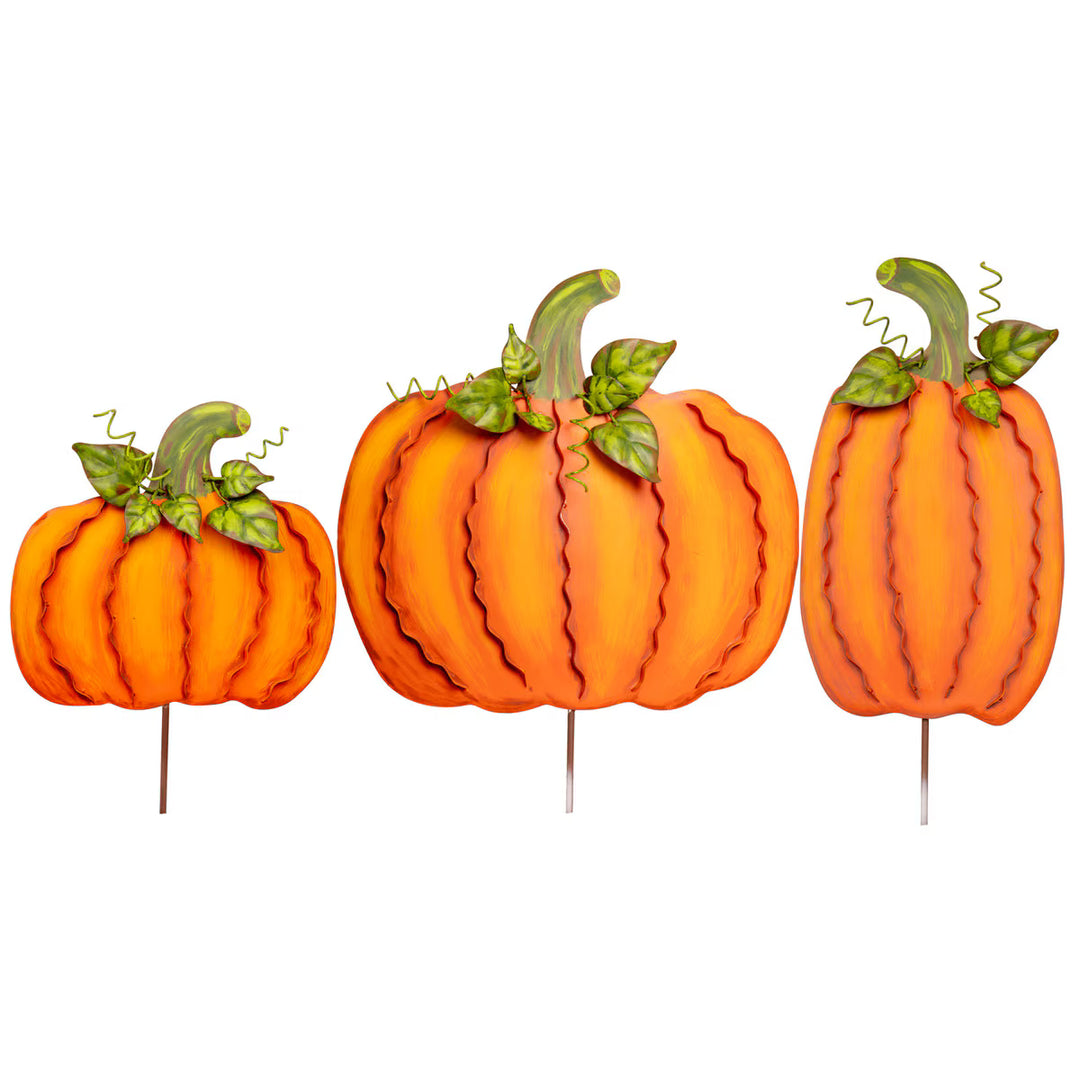 Round Top Collection Medium Ribbon Pumpkins – Orange Set of 3