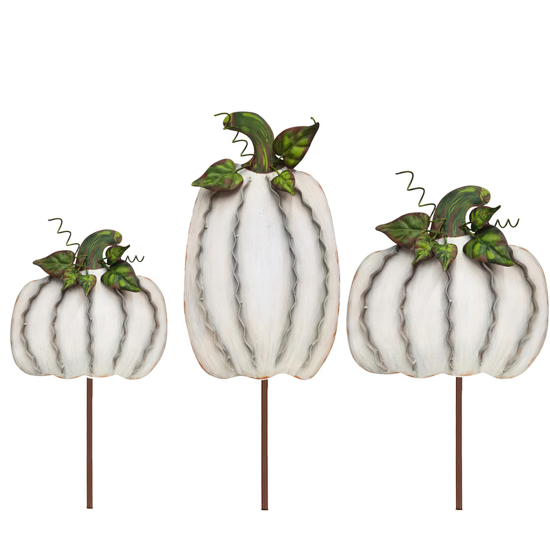 Round Top Collection Medium Ribbon Pumpkins – Cream Set of 3